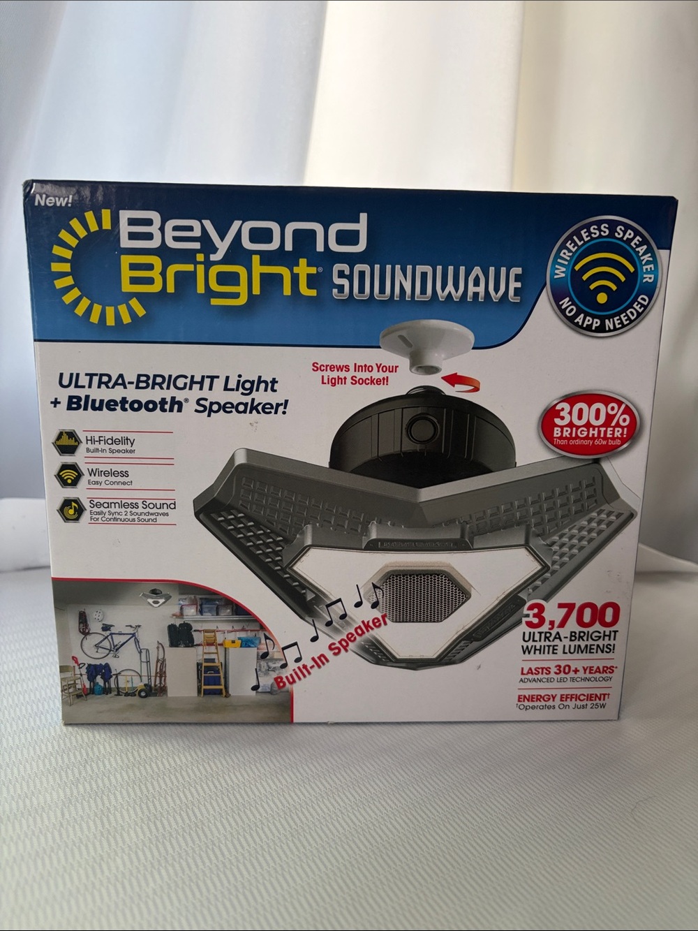 Beyond Bright Soundwave Ultra-Bright LED Light + Bluetooth Speaker - White
